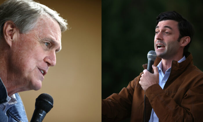 El senador David Perdue (R-Ga.) y el candidato demócrata al Senado de EE.UU. Jon Ossoff en fotografías de archivo. (Getty Images)