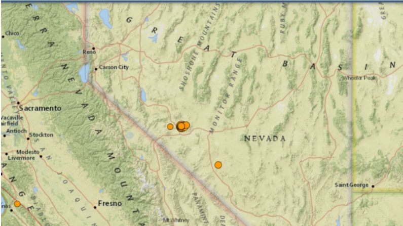 Esta captura de pantalla muestra el sismo de 5.5 que sacudió a Nevada en la mañana del viernes del 13 de noviembre. 2020. (USGS)