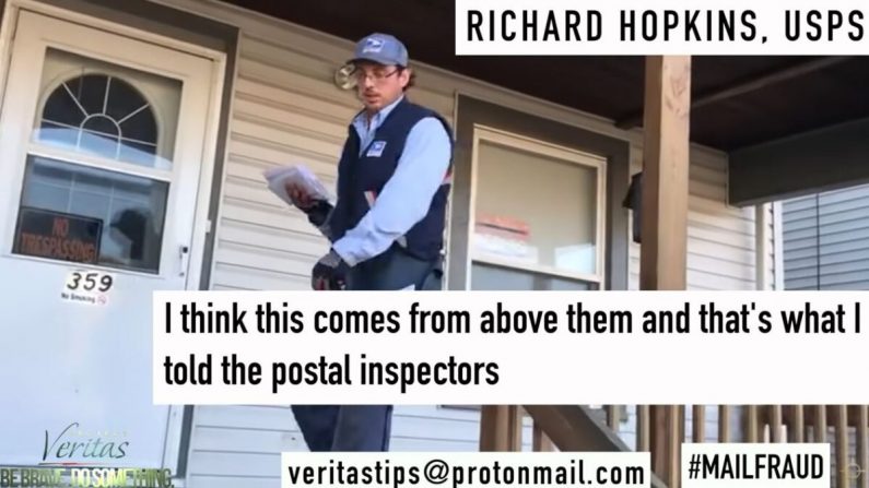 En esta imagen fija de un video sin fecha publicado el 6 de noviembre de 2020, el denunciante del Servicio Postal de EE. UU. Richard Hopkins entrega el correo en Erie, Pa. (Project Veritas)
