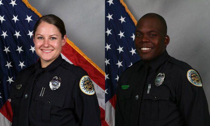 Los oficiales de policía de Nashville Brenna Hosey, izquierda, y James Wells estaban entre un grupo de seis a los que se les atribuyó el haber ayudado a salvar vidas antes de una explosión el día de Navidad. (Cortesía del Departamento de Policía de Nashville)