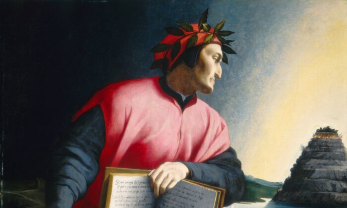 Dante nos muestra un camino más allá del infierno hasta el purgatorio. Pintura de un retrato alegórico de Dante Alighieri, a finales del siglo XVI, por un maestro desconocido. Galería Nacional de Arte. (Dominio Público)