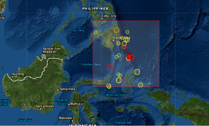 Un terremoto de magnitud 7 sacudió este jueves 21 de enero de 2021 el sureste del archipiélago filipino, sin que las autoridades hayan informado inicialmente de víctimas, daños materiales o una alerta de tsunami. Foto de EMSC