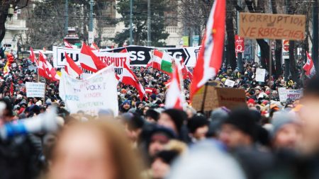 Miles de personas se manifiestan en Viena contra el confinamiento