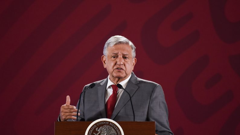 El presidente mexicano, Andrés Manuel López Obrador, durante su conferencia de prensa matutina en el Palacio Nacional en la Ciudad de México, México, el 31 de mayo de 2019. (Alfredo Estrella/AFP vía Getty Images)
