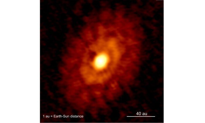 Una imagen de ALMA de los anillos de polvo formadores de planetas jóvenes que rodean a la protoestrella IRS 63, que tiene menos de 500,000 años. (MPE/D) Crédito de datos de Segura-Cox: ALMA (ESO/NAOJ/NRAO)
