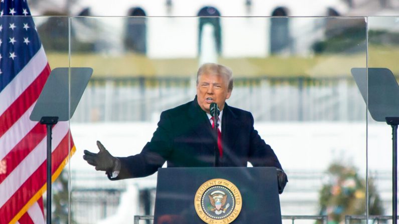 El presidente Donald Trump en la manifestación Save America en Washington el 6 de enero de 2021. (Lisa Fan/The Epoch Times)