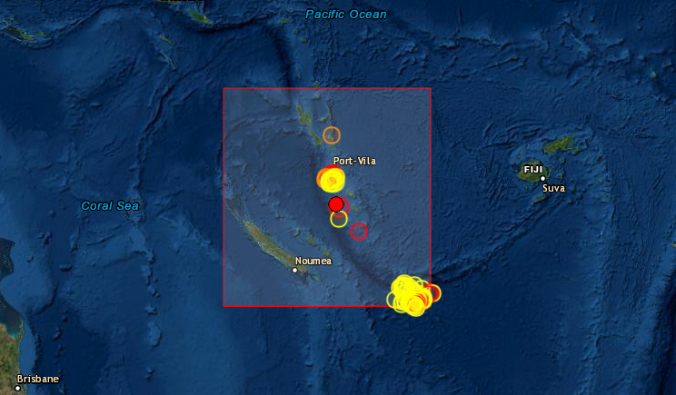 Un terremoto de magnitud 6.2 sacudió este jueves 18 de febrero las aguas al suroeste del archipiélago de Vanuatu, en el Pacífico Sur, sin que las autoridades hayan informado de víctimas ni de daños materiales. Foto de EMSC