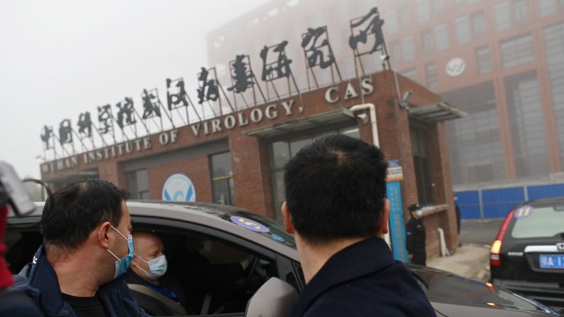 Miembros del equipo de la Organización Mundial de la Salud (OMS) llegan en coche al Instituto de Virología de Wuhan, en Wuhan, en la provincia central china de Hubei, el 3 de febrero de 2021. (Héctor Retamal/AFP vía Getty Images)