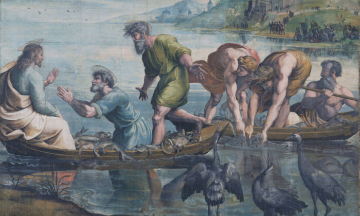 Detalle de "La pesca milagrosa (Lucas 5: 1-11)", 1515-16, de Rafael. Pintura sobre papel, colocada sobre lienzo. ( Museo Victoria y Alberto, Londres/Cortesía Royal Collection Trust/Su Majestad la Reina Isabel II 2020)by Raphael (1483 - 1520); 
Italian (Urbino); 1515 - 16.
Bodycolour on paper, laid on to canvas.