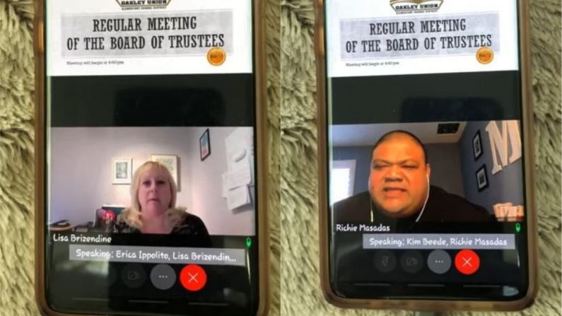 En las capturas de pantalla de un video, se ve a los miembros del consejo escolar de California durante una reunión del 17 de febrero de 2021. (YouTube)
