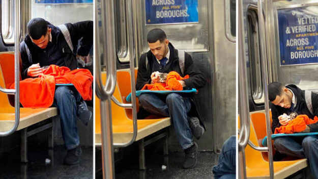 Ternura en el metro: Pasajero alimenta con biberón a un gatito abandonado