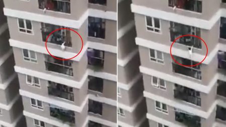 Repartidor salva la vida de una niña que cayó del 12° piso de un edificio en Vietnam (Video)