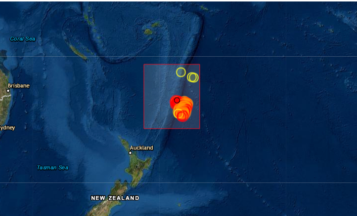 Dos terremotos de magnitud 6.1 y 6.2 sacudieron este sábado 6 de marzo de 2021 las islas Kermadec, un archipiélago perteneciente a Nueva Zelanda, sin que las autoridades informaran de daños materiales ni emitieran una alerta de tsunami. Foto de EMSC