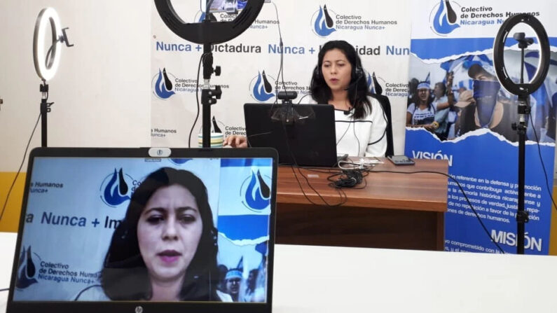 Wendy Flores abogada y defensora del Colectivo de Derechos Humanos nicaragüense denuncia ante la Unión Europea que se ha profundizado la violencia y represión en Nicaragua. (Foto de cortesía a través de VOA)