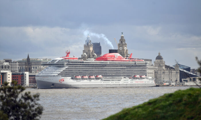 El nuevo crucero de Virgin Voyages "Scarlet Lady" en Liverpool, Inglaterra, el 25 de febrero de 2020. (Anthony Devlin/Getty Images para Virgin Voyages)