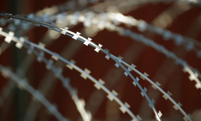 Alambre de la base de un muro de barrera de acero que separa a Estados Unidos de México en Calexico, California, el 26 de enero de 2019. (Scott Olson/Getty Images)