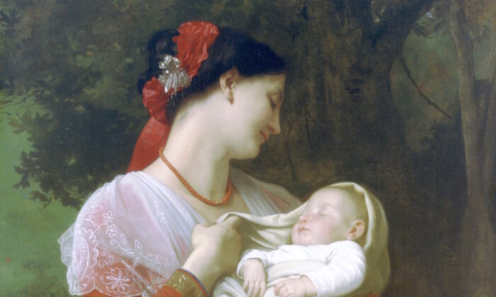 Detalle, "Admiración maternal" de William-Adolphe Bouguereau, 1869. (Dominio público)