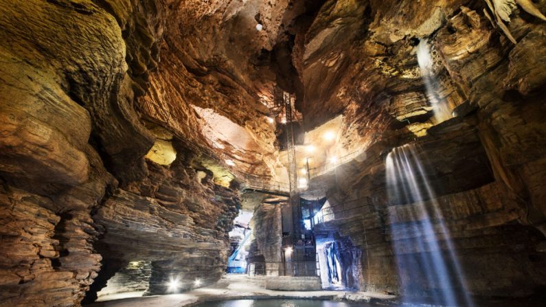En el Big Cedar Lodge de Ridgedale, Missouri, los huéspedes tienen acceso a carritos que pueden conducirse a través de la cueva del Cañón Perdido, una caverna de cuatro pisos de altura que alberga una cascada (Cortesía de Big Cedar Lodge)