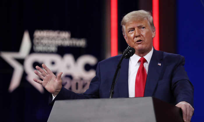 ORLANDO, FLORIDA - FEBRUARY 28:  Former U.S. President Donald Trump addresses the Conservative Political Action Conference (CPAC) held in the Hyatt Regency on February 28, 2021 in Orlando, Florida. Begun in 1974, CPAC brings together conservative organizations, activists, and world leaders to discuss issues important to them. (Photo by Joe Raedle/Getty Images)