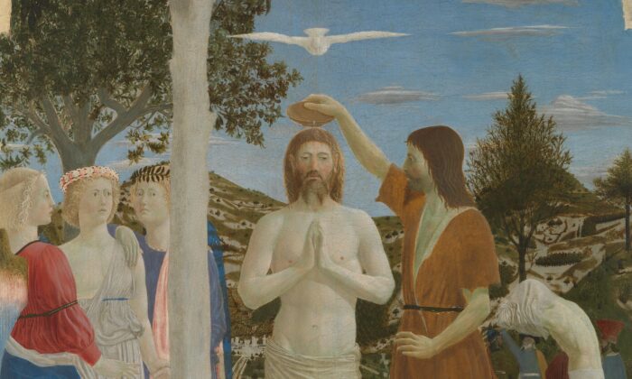 Un detalle de "El Bautismo de Cristo" de Piero della Francesca, 1448. Galería Nacional, Londres. (Dominio público)