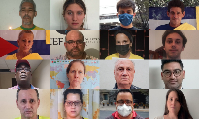 Manifestantes de diferentes países de Latinoamérica durante vigilia virtual en apoyo a los 47 activistas prodemocracia en Hong Kong el 14 de abril de 2020. (Crédito de Frente Hemisférico por la Libertad)