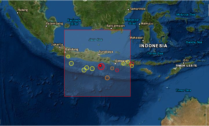 Un terremoto de magnitud 6 sacudió el mar al sureste de la isla indonesia de Java, sin que las autoridades informaran de momento de daños o emitiera alerta de tsunami. Foto de EMSC