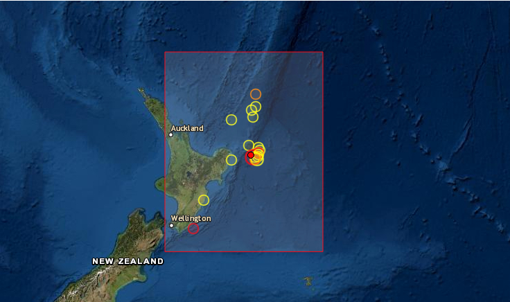 Un terremoto de magnitud 6 sacudió este lunes 5 de abril de 2021 las aguas al noreste de Nueva Zelanda, sin que las autoridades informaran de daños materiales ni emitieran una alerta de tsunami. Foto de EMSC