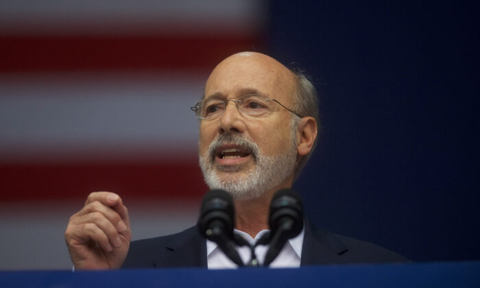 PHILADELPHIA, PA - SEPTEMBER 21:  Pennsylvania Governor Tom Wolf addresses supporters before former President Barack Obama speaks during a campaign rally for statewide Democratic candidates on September 21, 2018 in Philadelphia, Pennsylvania.  Midterm election day is November 6th.  (Photo by Mark Makela/Getty Images)
