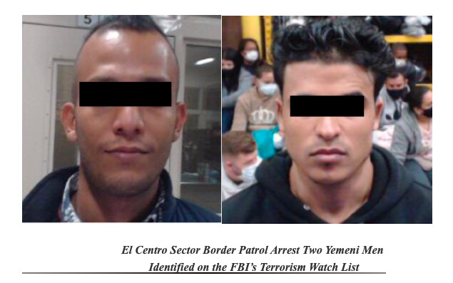 Dos hombres yemeníes que estaban en la Lista de Vigilancia del Terrorismo del FBI fueron arrestados por la Patrulla Fronteriza en incidentes distintos en enero y marzo de 2021. (CBP)