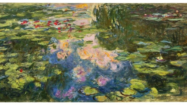 Reproducción fotográfica divulgada por la casa de subastas Sotheby's en la que se registró la obra "Le Bassin aux nymphéas", del pintor francés Claude Monet, pintada entre 1917 y 1919, considerado como "uno de los cuadros mas excepcionales de Monet que ha llegado al mercado en la historia reciente" y que fue subastado este miércoles 12 de mayo de 2021 por 70.3 millones de dólares. EFE/ Sotheby's