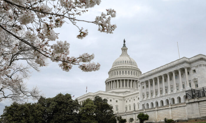 El Capitolio durante el brote de coronavirus en Washington, el 16 de marzo de 2020. (Samira Bouaou/The Epoch Times)