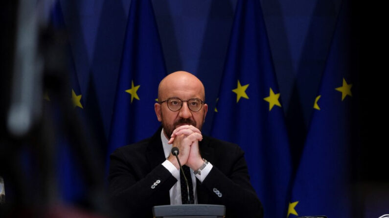 El presidente del Consejo Europeo, Charles Michel, participa en una cumbre virtual sobre salud mundial en Bruselas (Bélgica), el 21 de mayo de 2021. (Olivier Hoslet / POOL / AFP vía Getty Images)