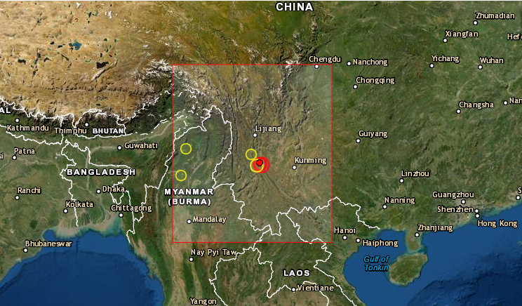 Un seísmo de magnitud 6.4 se registró este viernes 21 de mayo en la región de Yunnan, en el suroeste de China, según informó el Centro de Redes Sismológicas del país asiático. (Foto de EMSC)