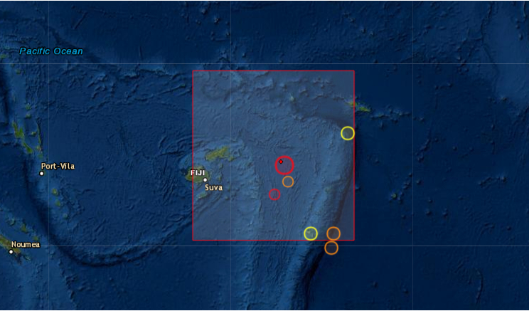 Un terremoto de magnitud 6.7 sacudió este sábado 22 de mayo las aguas del archipiélago de Fiyi, en el Pacífico sur, sin que inicialmente se haya informado de daños o emitido ninguna alerta por tsunami. (Foto de EMSC)