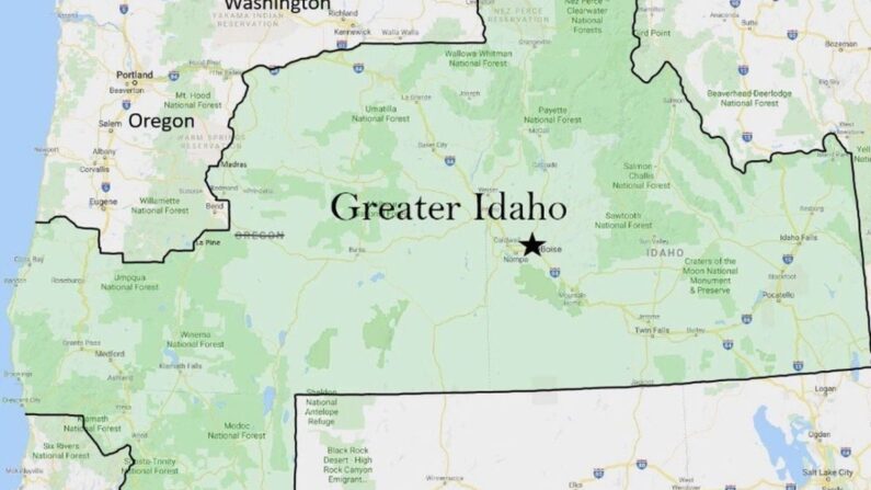 Cómo sería la propuesta de reubicación de la frontera. (Move Oregon's Border for a Greater Idaho)
