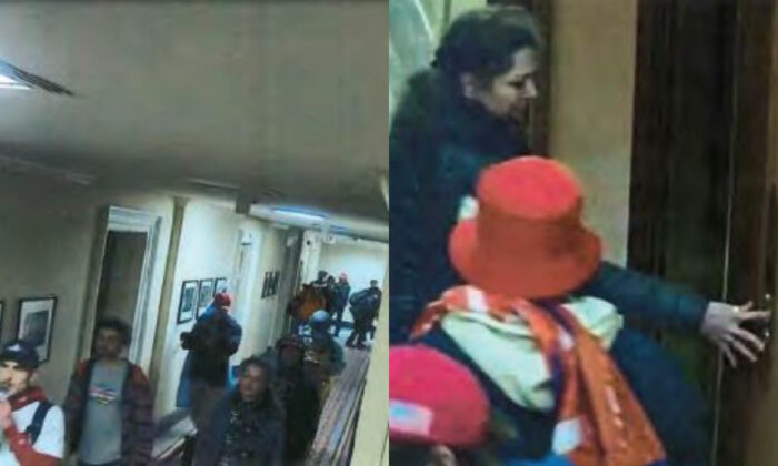 En estas imágenes fijas de imágenes de vigilancia, una mujer que el FBI cree que es Marilyn Hueper aparece dentro del Capitolio de  EE. UU. El 6 de enero de 2021. (FBI)