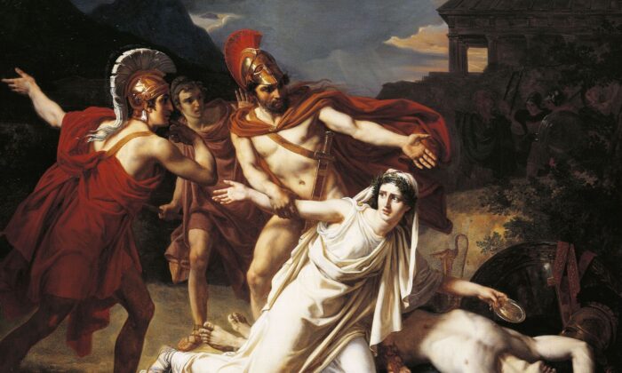 "Antígona entierra a Polinices", Sébastien Norblin 1825, París, Escuela Nacional de Bellas Artes. (US-PD)