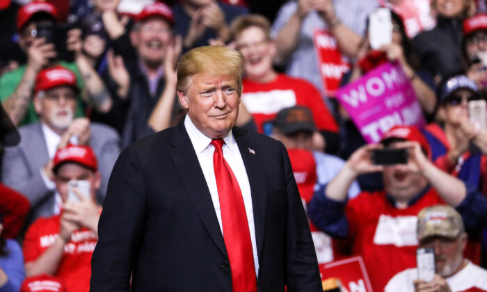 El presidente Donald Trump en un mitin MAGA en Grand Rapids (Michigan) el 28 de marzo de 2019. (Charlotte Cuthbertson/The Epoch Times)