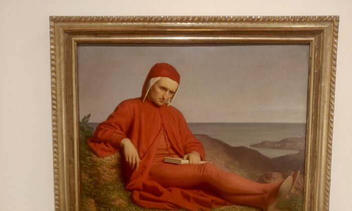 "Dante en el exilio", alrededor de 1860, de Domenico Petarlini. Óleo sobre lienzo; 29.9 por 37.8 pulgadas. Galería de Arte Moderno, Palacio Pitti, Galerías Uffizi, Florencia. (Fabio Blaco/The Uffizi Galleries)