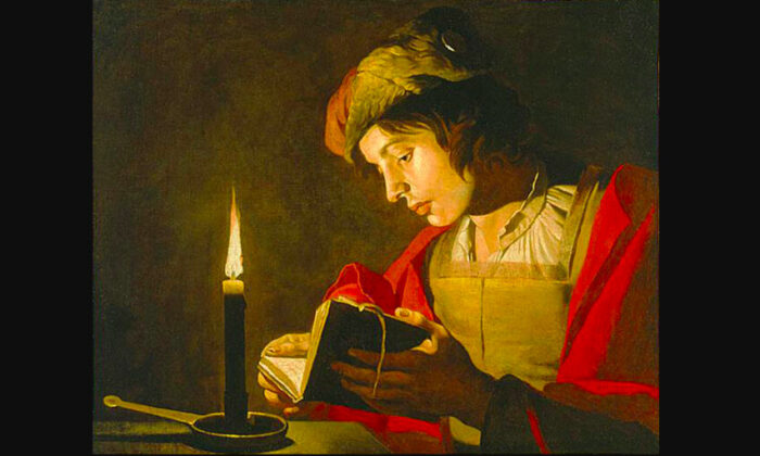 "Joven leyendo a la luz de las velas", 1628-1632, por Matthias Stom. (Dominio público)