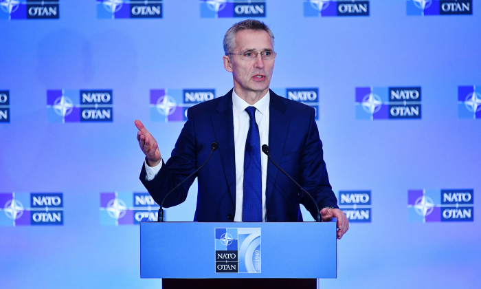 El secretario general de la OTAN, Jens Stoltenberg, habla durante una conferencia de prensa durante la reunión de ministros de Asuntos Exteriores de la OTAN en el Departamento de Estado en Washington el 4 de abril de 2019. (Mandel Ngan/AFP/Getty Images)