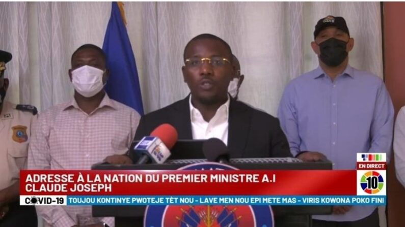 Captura de video tomada de la Televisión Pública de Haití que muestra al primer ministro interino de Haití, Claude Joseph, durante una alocución el 7 de julio de 2021, en Puerto Príncipe (Haití). EFE/ Cortesía Televisión Pública de Haití