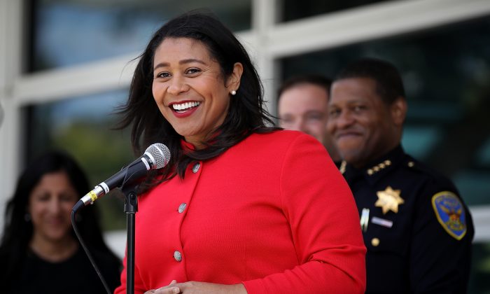 La alcaldesa de San Francisco, London Breed, en San Francisco el 12 de julio de 2018. (Justin Sullivan/Getty Images)