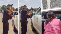 Madre encierra accidentalmente a su bebé en un auto caliente y policía rompe ventana para salvarla