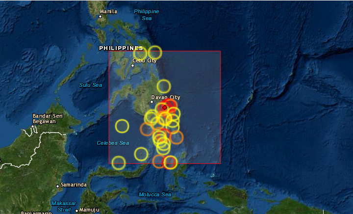 Un sismo de magnitud 7.1 se sintió este miércoles 11 de agosto de 2021 frente a las costas de Filipinas, informó el Servicio Geológico de Estados Unidos (USGS, en inglés), lo que llevó a emitir un aviso de amenaza de tsunami. (Captura de pantalla/USGS)
