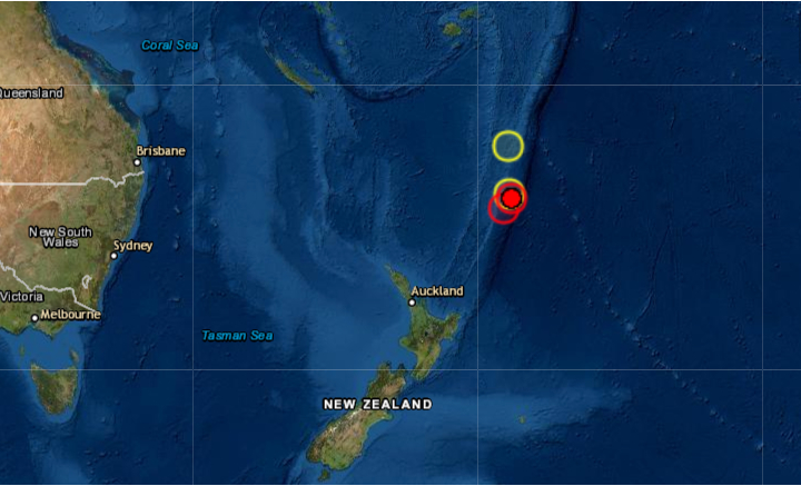 Un sismo de magnitud 6.3 sacudió este martes 31 de agosto las islas Kermadec, un archipiélago perteneciente a Nueva Zelanda, sin que las autoridades informaran de daños materiales ni emitieran una alerta de tsunami. (Captura de pantalla/USGS)