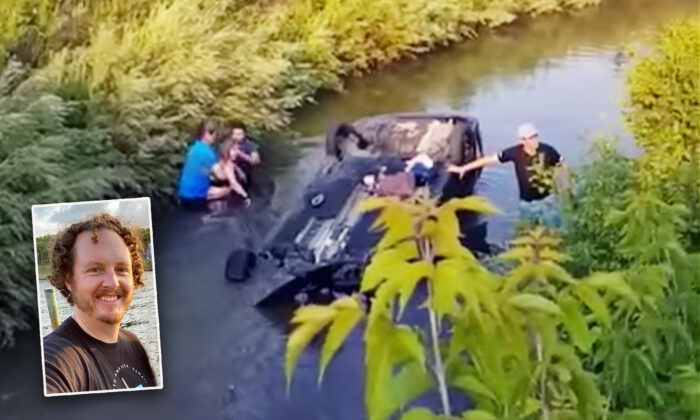 Rob Reynolds, de Arvada, Colorado, rescató a una joven después de que su auto cayera boca abajo en un canal el 11 de julio de 2021. (Cortesía de Rob Reynolds)