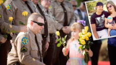 Policías acompañan a la hija de un oficial caído su primer día en el Jardín de Niños