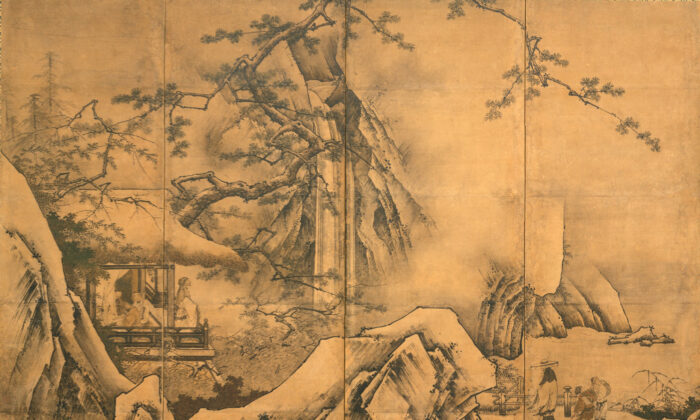 Detalle de "Los cuatro logros", mediados del siglo XVI, de Kano Motonobu. Biombo de seis paneles, tinta y color sobre papel. Museo Metropolitano de Arte, Nueva York. (Dominio público)