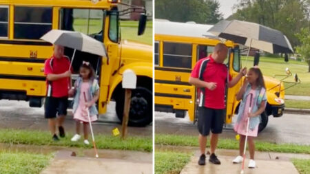 Amable conductor de autobús ayuda a niña con discapacidad visual que regresa al colegio